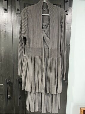 Eileen Fisher Ribbed Pleated Long Sleeve Dress — Gray